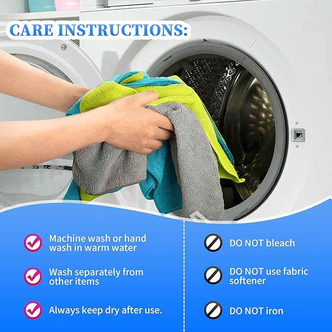 Microfiber Cleaning Cloth - Pack of 12, Multi-Functional Towels, Size: 12 x 16 in, Highly Absorbent Rags, Lint-Free, Streak-Free for Car, Kitchen, Home, Office