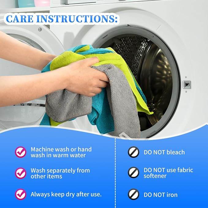 Microfiber Cleaning Cloth - Pack of 24, Multi-Functional Towels, Size: 12 x 16 in, Highly Absorbent Rags, Lint-Free, Streak-Free for Car, Kitchen, Home, Office