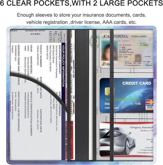 Premium Car Registration & Insurance Card Holder with Magnetic Shut, Vehicle Glove Box Car Organizer - For Documents, Cards, License (Marble)