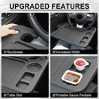 4 In 1 Car Steering Wheel Desk for Laptop,Versatile Upgraded Car Seat Tray, Spacious Steering Wheel Table With Tablet Holder and Dual Sauce Racks,Steering Wheel Under Table Console (Large)