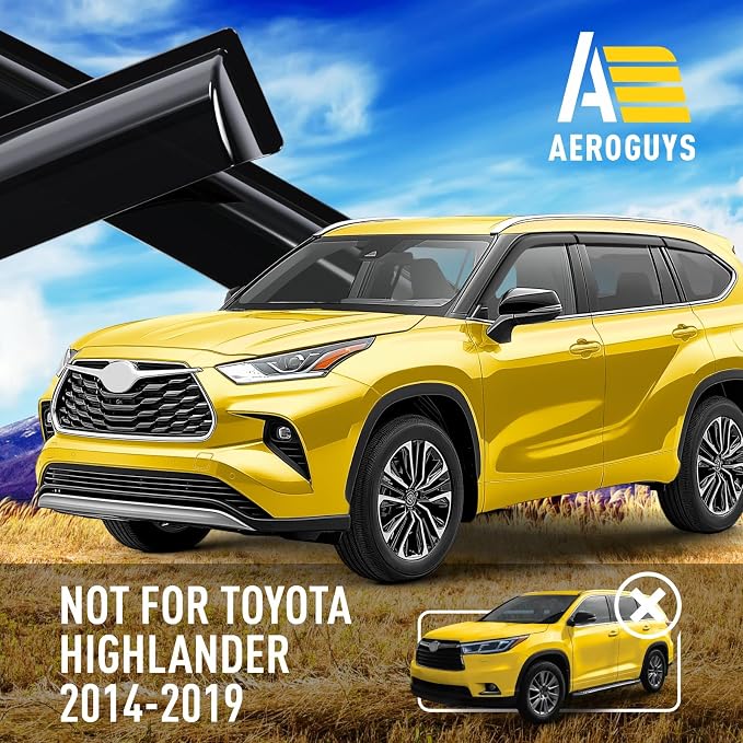 Extra Durable Window Deflectors Tape-On Window Visors Rain Guards Fit for Toyota Highlander 2020-2026, Sun Visors, Wind Vent for Shades, Exterior Car Accessories - 6pcs. AG0739