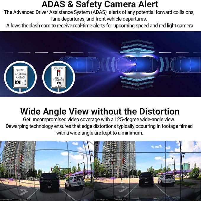 Q200 2K 1440P QHD Dash Cam for Cars, WiFi, WDR, Speed Red Light Cam Alerts, ADAS, 256GB Max, Parking Monitor, Super Night Vision (Free 32GB, 12V Cigar, Hardwiring Cable) (1CH Front)