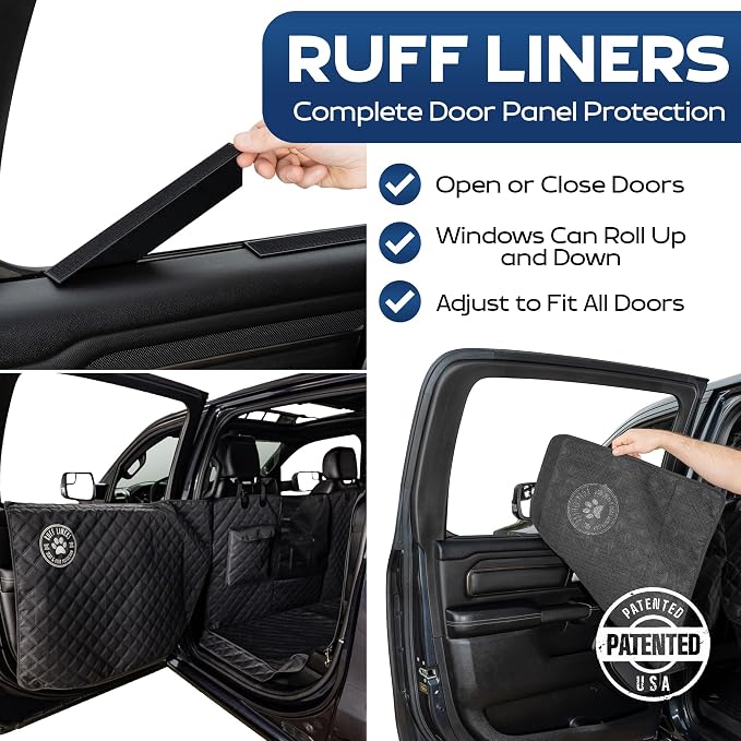 XL Floor Cover with Door Protection, Black – As Seen on Shark Tank – Fits Full Size Crew Cab Trucks with Fold Up Seats, Waterproof & Machine Washable – Sturdy XL Dog Hammock for Truck