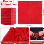 15 Pcs Car Microfiber Towels Buffing Drying Wash Cleaning Cloths Plush Large Towels Thick Care Polishing Detailing Waxing Scratch Proof Towel, 15.75 x 15.75 Inch (Red)