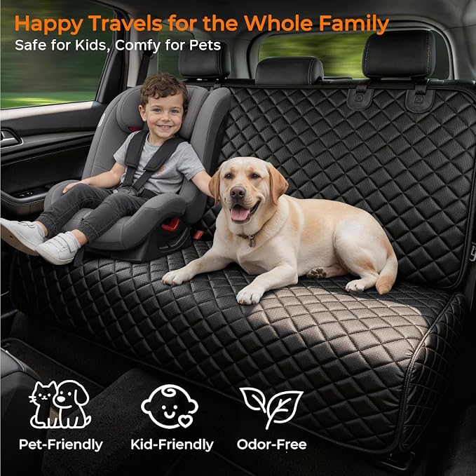 Dog Car Seat Cover for Back Seat - Waterproof Non-Slip Car Seat Protector for Dogs Pet, Scratchproof Back Bench Seat Covers for Mid-Size Cars, Mid-Size SUVs, Black