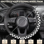 Checkerboard Steering Wheel Cover, Black and White Anti-Slip Universal Car Steering Wheel Cover, Checkerboard Race Soft Breathable Neoprene 15 Inch Car Accessories Case fit for Cars Auto SUVs