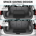 Leather Car Trunk Organizer with Lid,65L Foldable Storage Box for Universal Cars, SUVs, Sedans and MPVs, Removable Divider, Carry Handles, Black