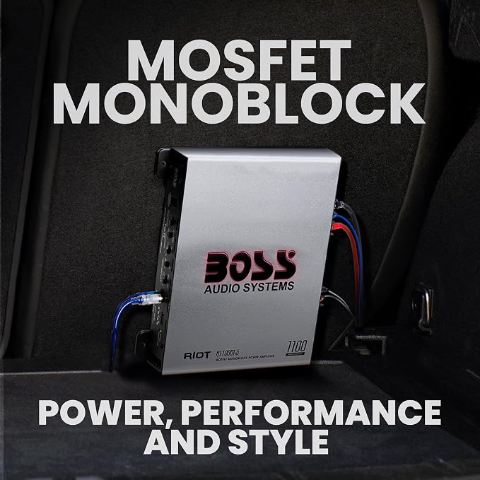 R1100M-S Monoblock Car Amplifier - 1100 High Output, 2-8 Ohm Stable, Low/High Level Inputs, Low Pass Crossover, MOSFET Power Supply