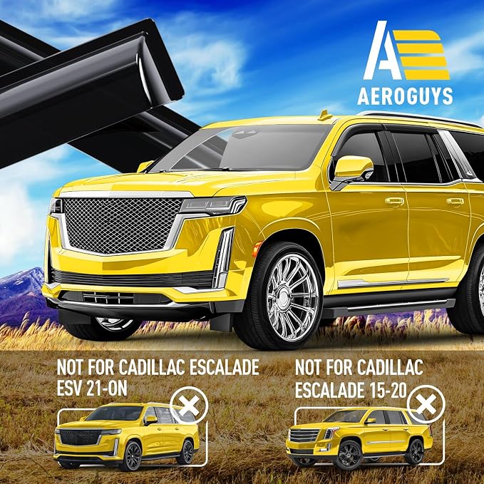 Extra Durable Window Deflectors Tape-On Window Visors Rain Guards Fit for Cadillac Escalade 2021-2026, Sun Visors, Wind Vent for Shades, Exterior Car Accessories - 4pcs. AG0195