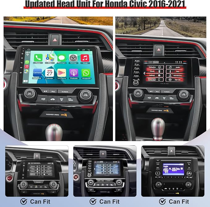 8 Core 6GB+128GB Car Radio Stereo Screen for Honda Civic 2016-2021 | QLED Touch Screen, Carplay&Android Auto&Mirror Link,FM&AM Radio,GPS Navigation,Bluetooth,Back-up Camera,Android 15