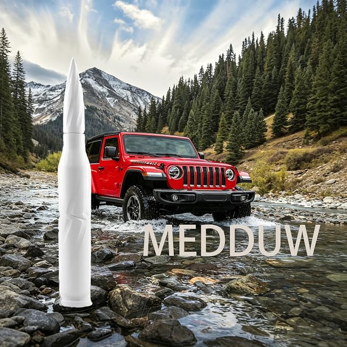 5.5 Inch Bullet White Spiral Truck Antenna, Rustproof Aluminum Alloy Short AM FM Radio Antenna, Easy Install OEM Replacement Fit for Ford F Series, Dodge RAM, Chevy Silverado GMC Pickup Trucks