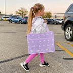 Kids Travel Tray for Car Seat, Road Trip Essentials Kids Lap Tray | Toddler Gift for Girl Activities with Dry Erase Board, No-Drop iPad Holder Stand, Cup Holder & Adjustable Strap, Purple