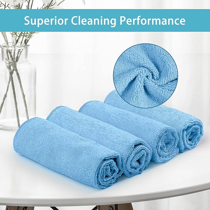 Blue Microfiber Cleaning Cloth, 8 Pack Cleaning Towels for Kitchen, Lint Free, Scratch-Free, Highly Absorbent, and Reusable Cleaning Rags for House, Window and Glass, Cars, 11.5 X11.5 inch