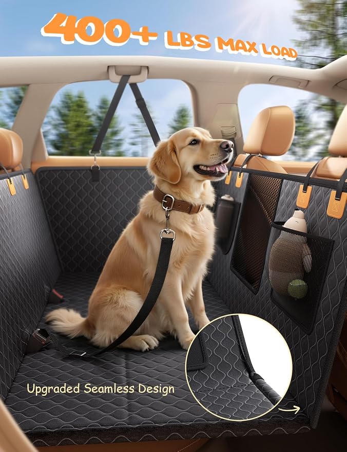 Dog Car Seat Cover for Back Seat - [Upgraded Anti-Ripped] Back Seat Extender for Dogs Hard Bottom, Waterproof Dog Hammock for Car with Mesh Window, Pet Backseat Protector SUV & Small Truck L