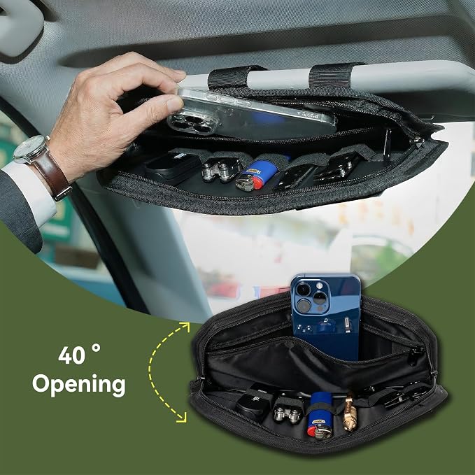 molle Tactical Sun Visor Organizer car Zipper Storage Pouch & Glasses Clip | Police Tactical Visor Molle Panel Interior Vehicle pocket Accessories for Truck Suv Police Car Gear Supplies (Black)