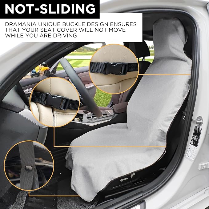 Waterproof Seat Cover Towel, 2PCS Premium Sweat Carseat Protector, Perfect for Universal Anti-Slip Car Truck SUV Seat, Great for Surfing Yoga Gym Workout, Gray