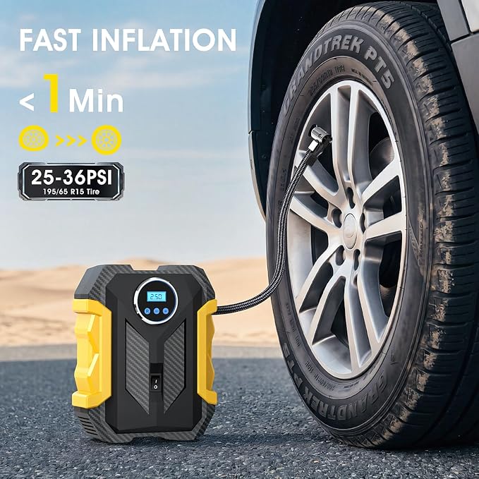 Digital Air Compressor for Car Auto Pump Portable Tire Inflator with LED Light DC 12V