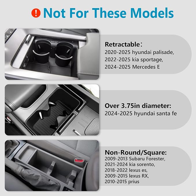 Car Cup Holder Expander with Offset Adjustable Base, Compatible with Hydro Flasks 32/40 Ounce, Compatible with Yeti Ramblers 20/26/30 Ounce, Other Bottles in 3.4"-3.8" (Black)