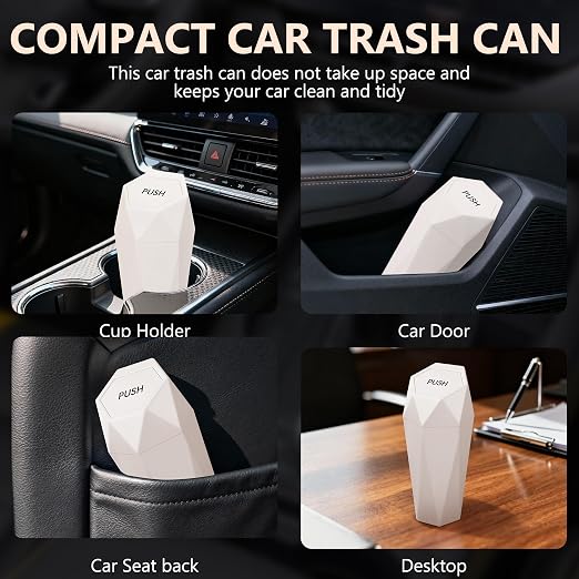 Car Trash Can with Lid - 2-Pack, Interior Accessories for Vehicles, Leakproof Garbage Can with 30 Detachable Trash Bags, Multipurpose Organizers and Storage Solutions for Home and Office (Beige)