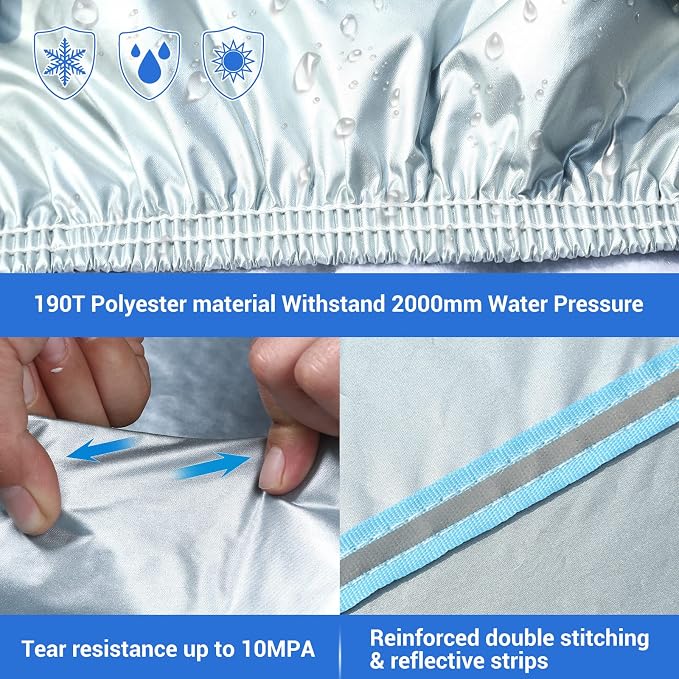 Car Cover Waterproof All Weather, 2023 8 Layers Soft Cotton Fleece Lining Full Exterior Covers with Zipper Door & Lock, Windproof Sun UV Hail Protector Car Cover Fit Sedan 170-190 Inches