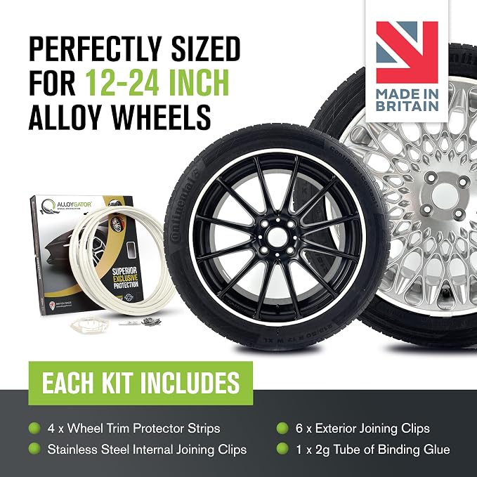 AlloyGator White Rim Protector for Car Wheels (Fits 12-24" Wheel Diameter) - Pack of 4 Premium Alloy Wheel Protector to Avoid Scratches & Scuffs - Adhesive Free Curb Rash Rim Protectors