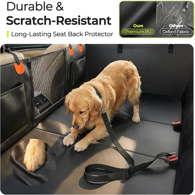 Back Seat Extender for Dogs, Hard Bottom Dog Car Seat Cover, Upgraded Waterproof PU Leather, Easy to Clean, Anti-Scratch & Durable Hammock for Full Size Trucks, Holds 400lbs