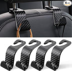 Car Purse Hook, 4 Pack Universal Auto Seat Headrest Hook Hangers Organizer for Coats, Umbrellas, Groceries - Carbon Fiber Black | Universal
