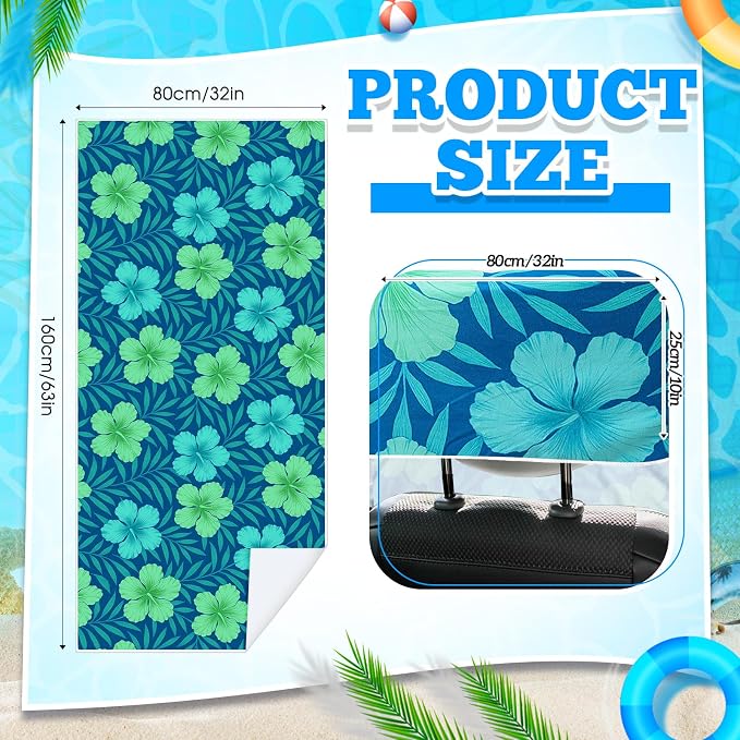 Car Seat Towel Covers with Storage Bag, 63 x 32 Inch Universal Non Slip Waterproof Sweat Protector for Car Truck, Gym Swimming Running, Machine Washable(2 Pack,Floral Hibiscus)