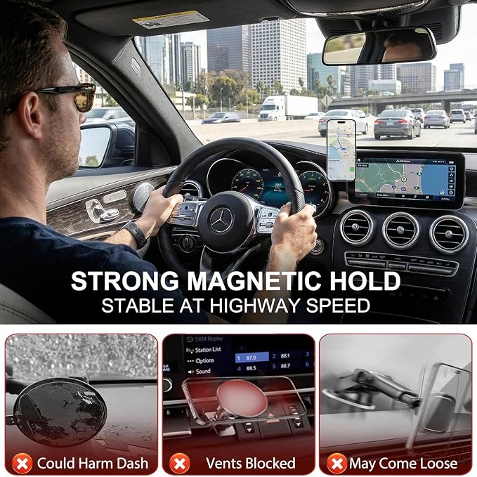 Car Phone Holder for Mercedes-Benz 2020-2022 GLC & 2019-2021 C-Class & 2020-2022 V-Class, 10.25-Inch Center Screen, Strong Magnet, OEM-Style, No View Obstruction Phone Mount Compatible with MagSafe
