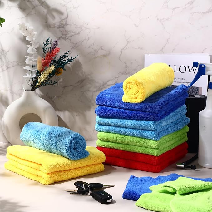 30 Pcs 16 x 16 Inch Edgeless Microfiber Plush Towels for Cars Detailing Drying Wash Polishing Absorbent Cleaning Cloths, 500 GSM (Multicolor)