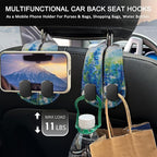 2PCS Car Seat Back Storage Headrest Hooks, Floral Blue Purse Holder Bags Hanger, PU Leather Double Metal Hook for Backseat Organizer, Women Car Accessories Organization