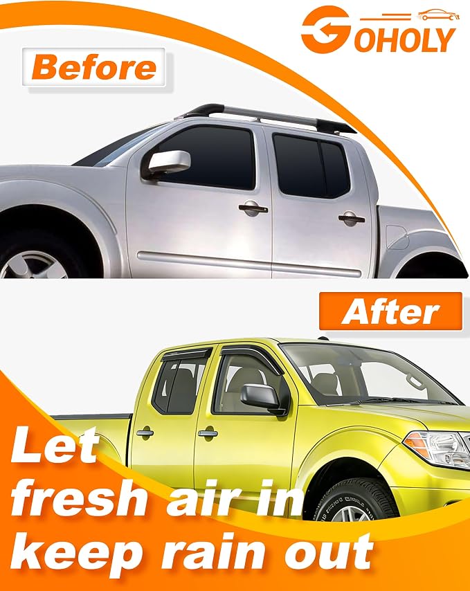 Extra-Thick Window Rain Guard for 2005-2021 Nissan Frontier Crew Cab Rain Guards Tape-on Side Truck Window Visors Low Profile Vent Visor Window Deflectors Vent Shades Car Accessories