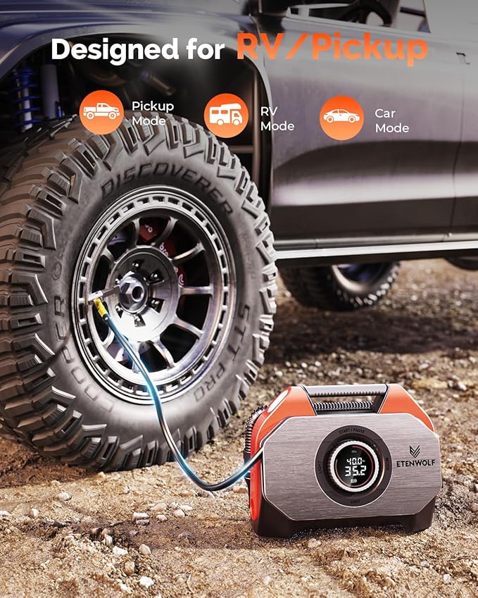 VORTEX S6 Tire Inflator Portable Air Compressor for Heavy-duty Vehicles, Cordless Air Pump for Car & Inflatables with 19200 mAh Battery, 100% Duty Cycle & Dual Cylinder Bike Pump, Dark Cyan
