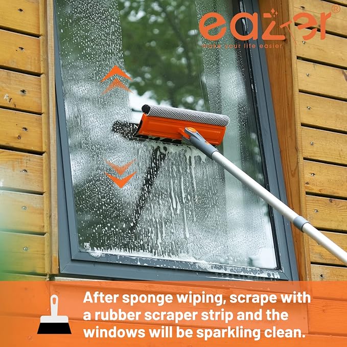 46'' Professional Window Cleaner Tool, 2-in-1 Rotatable Squeegee for Window Cleaning Kit, Window Washing Equipment Kit with Threaded Extension Pole(20''-46'') for Shower/Windshield.