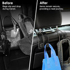 KINIVA Car Seat Headrest Storage Hooks, Set of 2, Suede PU Leather, Double Hooks (06-Black)