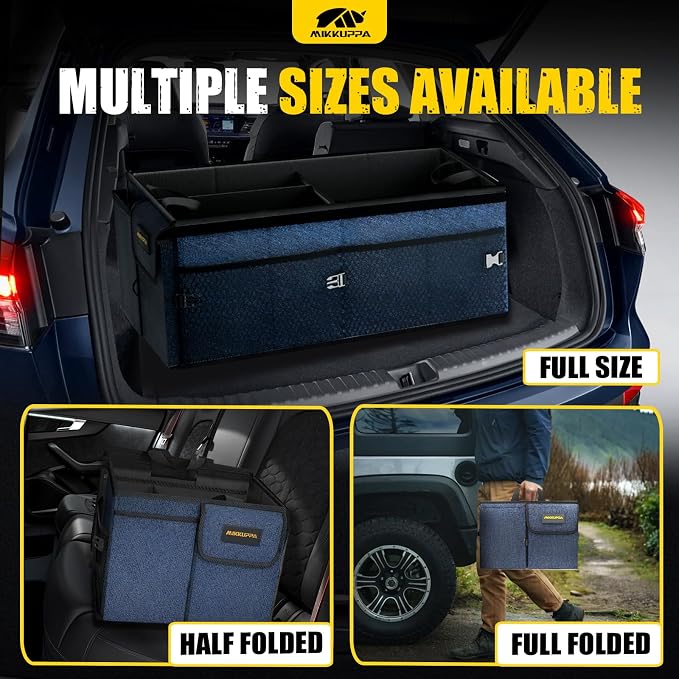 Car Trunk Organizer with Cooler - 65L Collapsible Trunk Organizer with Lid, Sturdy Car Storage for SUV Auto Truck Van with Adjustable Straps and Non Slip Bottom (Blue)