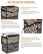 Car Trash Can with Lid, Cute Leakproof Car Trash Garbage Bag Hanging Vehicle Trash Bin Small Portable Automotive Garbage Cans Organizer for Back/Front Seat(Trapezoid,Leopard