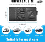 Car Sun Visor Organizer, Leather Personal Belonging Storage Pouch with Zipper, Car Visor Storage Pouch Sunglasses Holder, Auto Interior Accessories Pocket Organizers (Black)