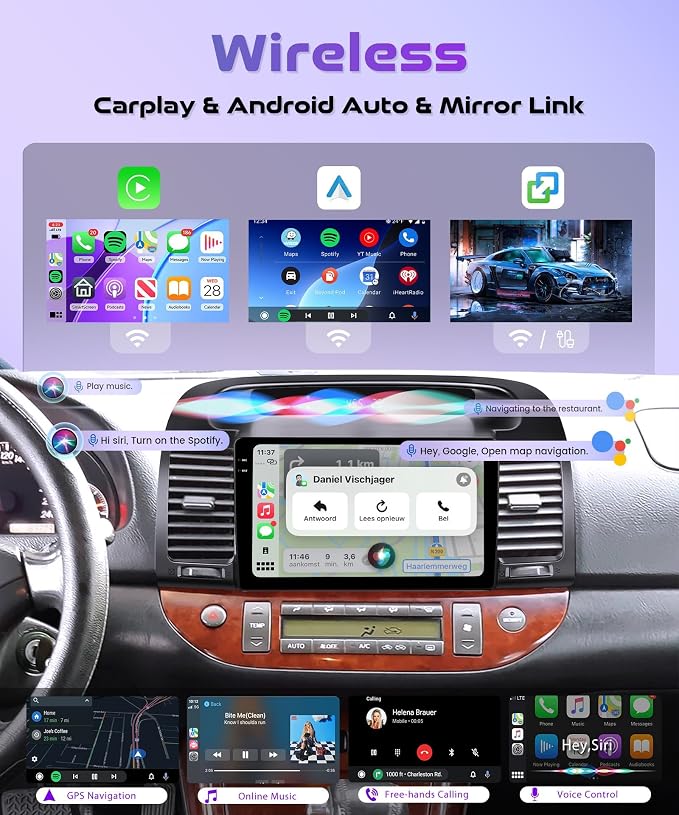 4GB+64GB Android 15 Car Stereo for Toyota Camry 2000-2006, 9" INCELL Touchscreen Radio with Wireless CarPlay Android Auto, GPS WiFi Bluetooth FM/RDS EQ SWC Backup Camera