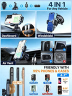 [Military-Grade Anti-Shake & 360° Rotatable Suction] 2026 Upgraded Car Phone Holder Mount【90+LBS Safest Strongest & Patent Cert】Dashboard Windshield Vent for iPhone 17 16 Pro Max Samsung, Jet Black