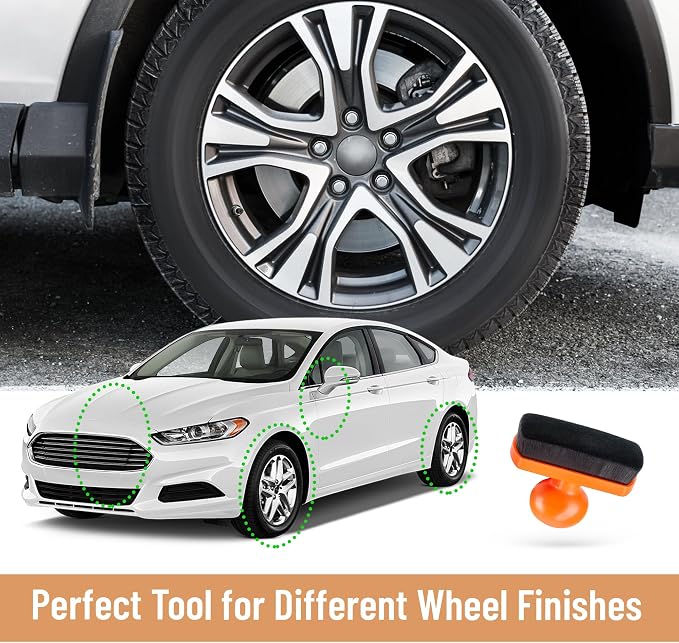Tire Shine Applicator Brush - Extra Large Automotive Tire Dressing Applicator Brush with Storage Stand for Tire Detailing & Car Wash Kit, Black, 3.6 Inch Length (Orange)