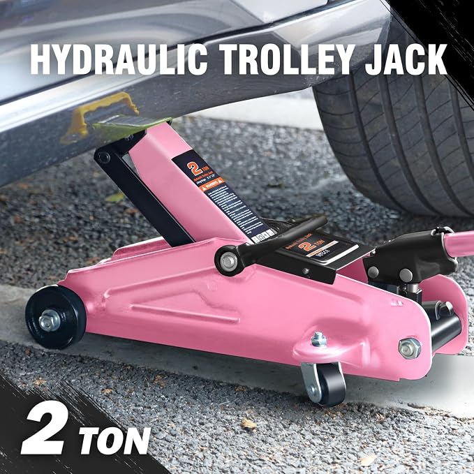 DNA Motoring Low Profile Hydraulic Trolley Service/Floor Jack, 2 Ton (4000 lbs) Capacity, Lifting Range 5.1"-13", Pink, TOOLS-00474-PK