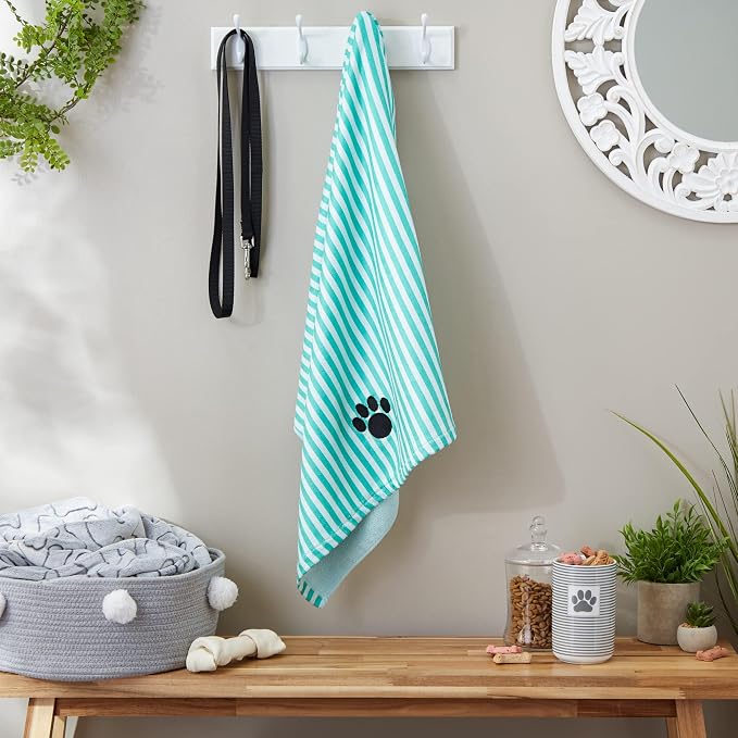 Pet Grooming Towel Collection Absorbent Microfiber X-Large, 41x23.5", Striped Aqua