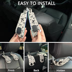 2PCS Car Hooks for Purses Bags, Cute Black Ribbon Bow Seat Back Storage Headrest Holder Hanger PU Leather Double Metal Backseat Organizer, Women Car Accessories Organization