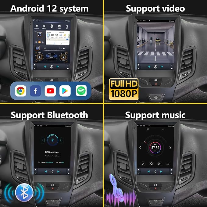 9.7 inch IPS Touchscreen Car Stereo, Android Auto Navigation, GPS Radio, Media Player for Ford Fiesta 2009-2020 (4+64G)
