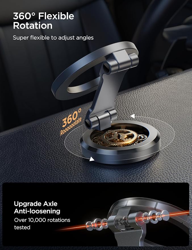 Fits iPhone 16/16 Pro Max MagSafe Car Mount, [All Metal & 360° Adjustment] Magnetic Phone Holder for Car with N55 Strong Magnets, Car Mount for iPhone 16 15 14 13 12 & MagSafe Case, Space Gray