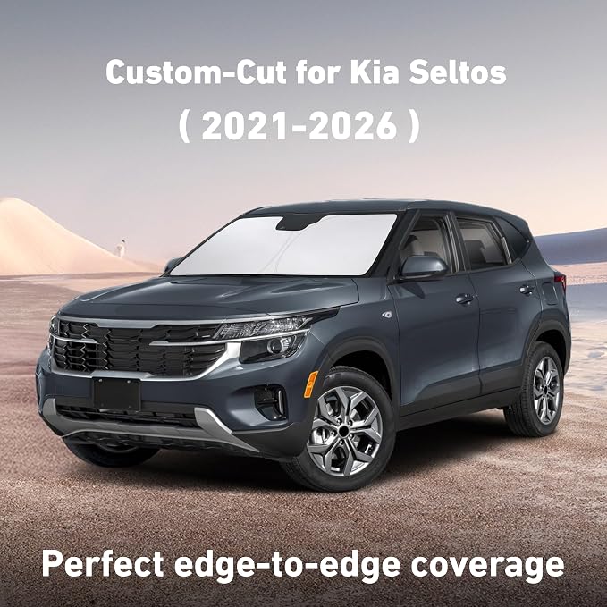 Windshield Sunshade Compatible for Kia Seltos 2021-2024 2025 2026, Sun Visor for Front Windshield & Window Sun Shade Cover, UV Heat Blocker & Protector, Car Accessories