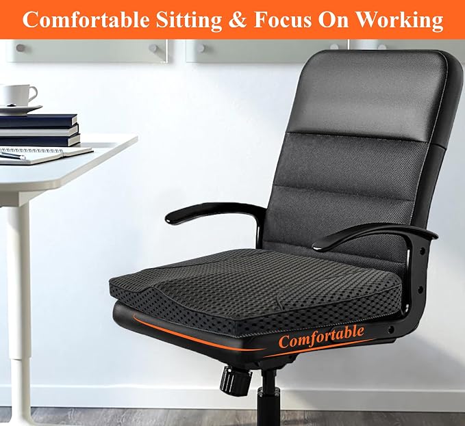 Premium Car Seat Cushion, Memory Foam Driver Seat Cushion to Improve Driving View- Coccyx & Lower Back Pain Relief - Seat Cushion for Car, Truck, Office Chair (4D Mesh Black)