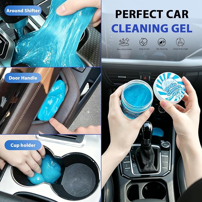 10PCS Car Detailing Brush, Ultra Soft Boars Hair Car Interior Exterior Detailing Brushes, Car Dash Duster Brush, Magic Sponge, Car Cleaning Gel, Car Accessories for Air Vents, Wheels, Leather Seat