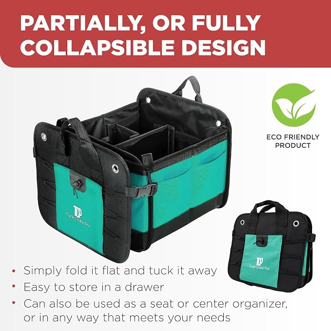 Teal Car Accessories Trunk Organizer Premium Multi Movable Compartments Collapsible car organizer, trunk organizer for Car, Suv, Automotive, gifts (Large Capacity)